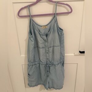 Cloth & Stone Chambray Romper Size M Blue Tencel Button Front Sleeveless Shorts